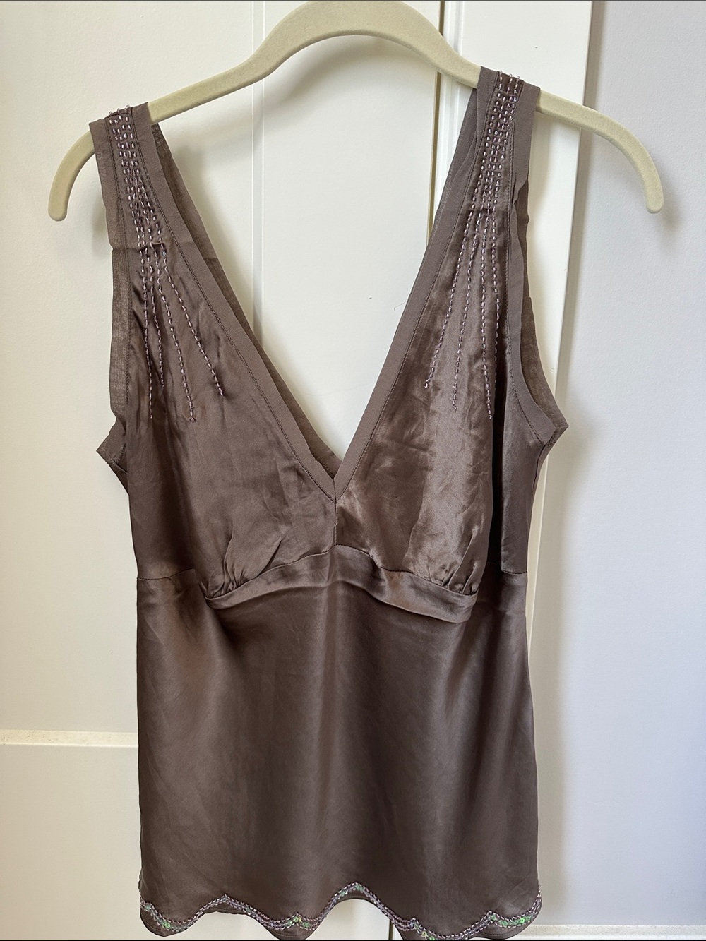 Gold hawk silk camisole top with beading